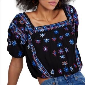 Free People Aurora Embellished Black Crop Top S